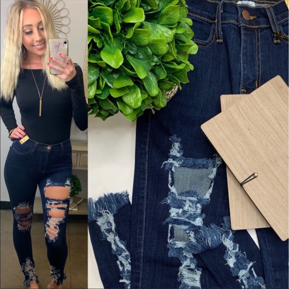 Vibrant distressed jeans